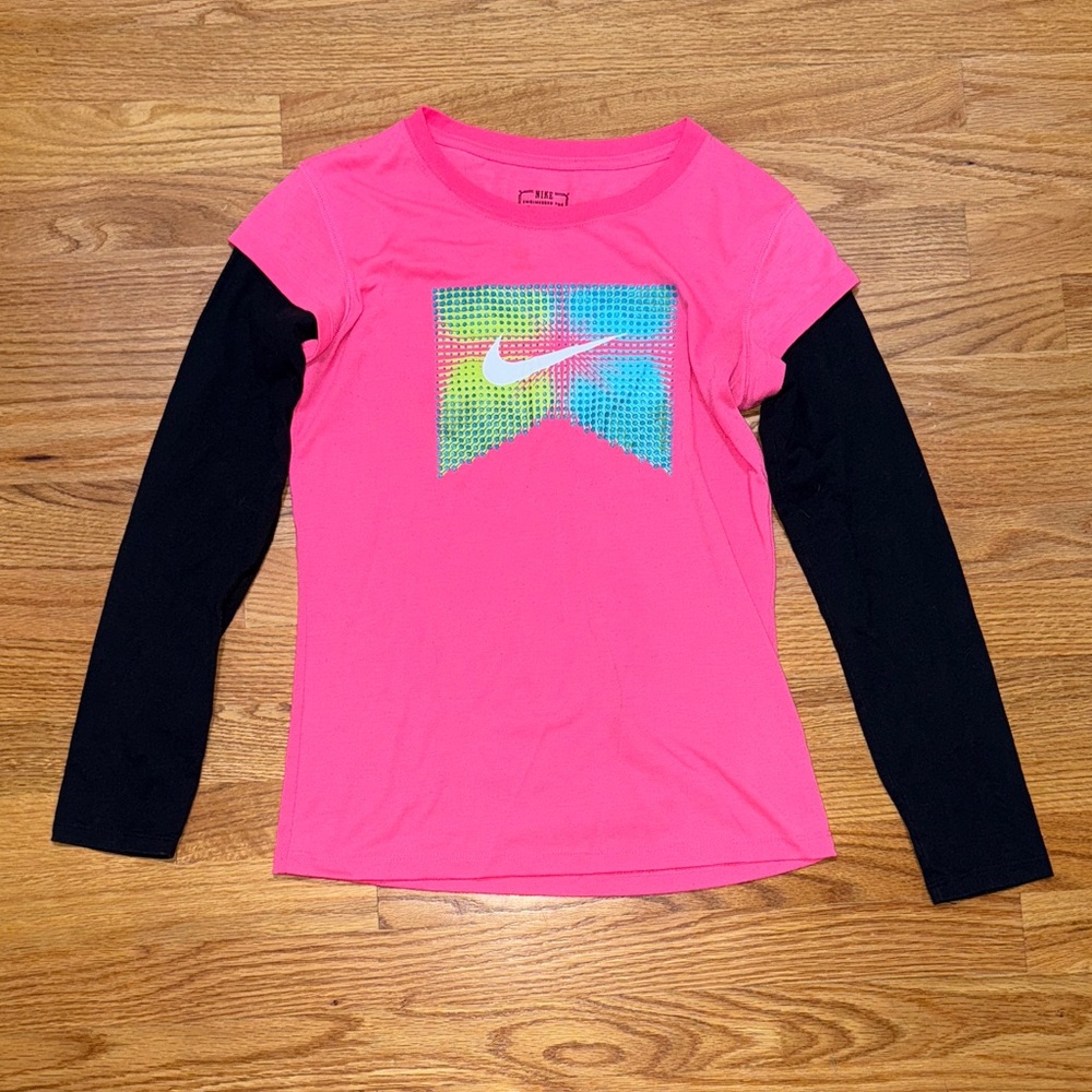 Nike Kids Vibrant Pink and Black Long Sleeve Tee